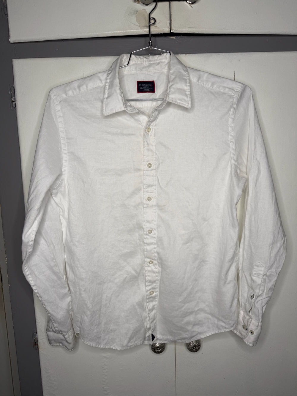 UNTUCKit Men L/S Button Up Shirt 100% Linen White Slim Wrinkle Resistant Sz M